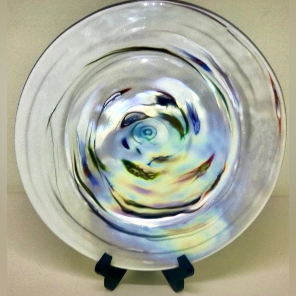 YALOS CASA MURANO Signed Acid Etched Millefiori Swirl Art Glass Charger Plate